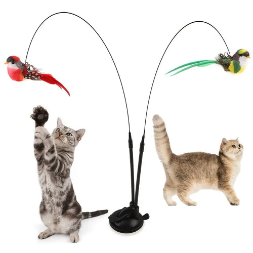 Interactive Cat Wand - Anti-Slip Suction Base & Double-Lock Grip Design No Battery Pet Toy for Indoor/Outdoor Hunting Training